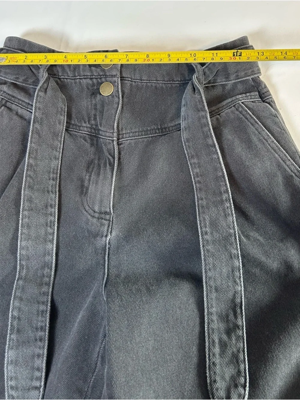& other stories black high waist jeans size 4 belted cropped straight leg - Picture 11 of 12